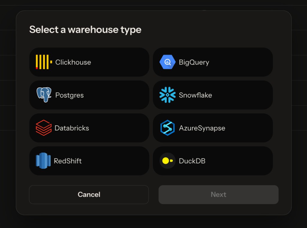Select warehouse type