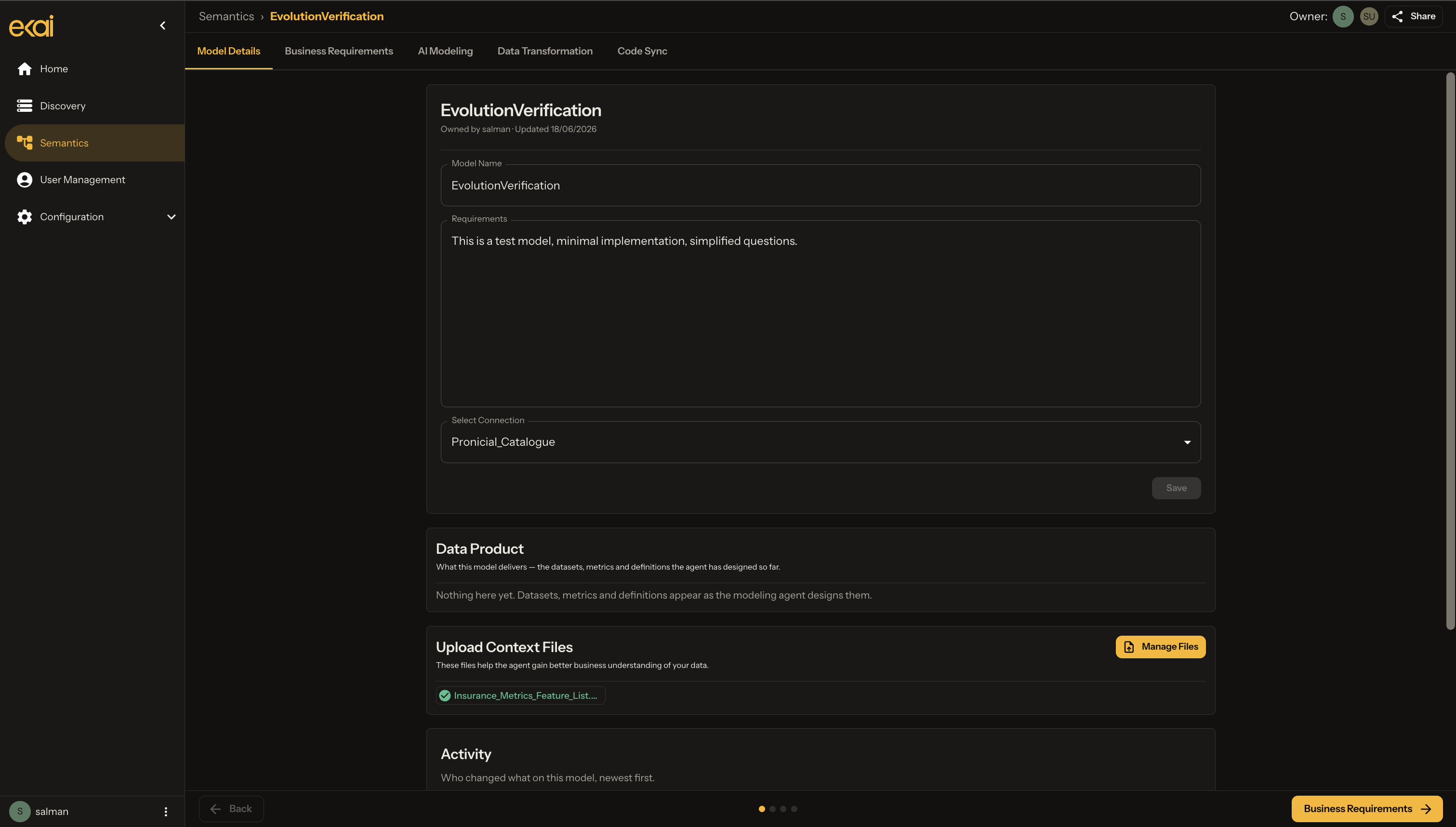 Model Details tab