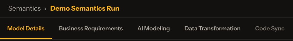 Semantic Model workflow tabs